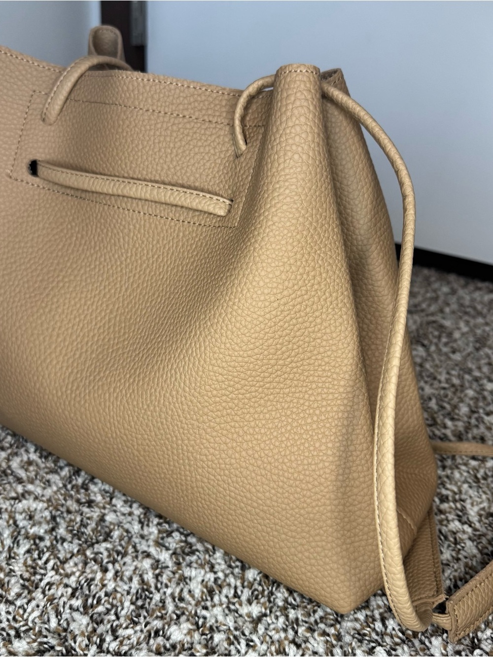 8 Other Reasons Beige Pebbled Faux Leather Tote Bag Minimalist Shoulder Purse - Picture 6 of 13